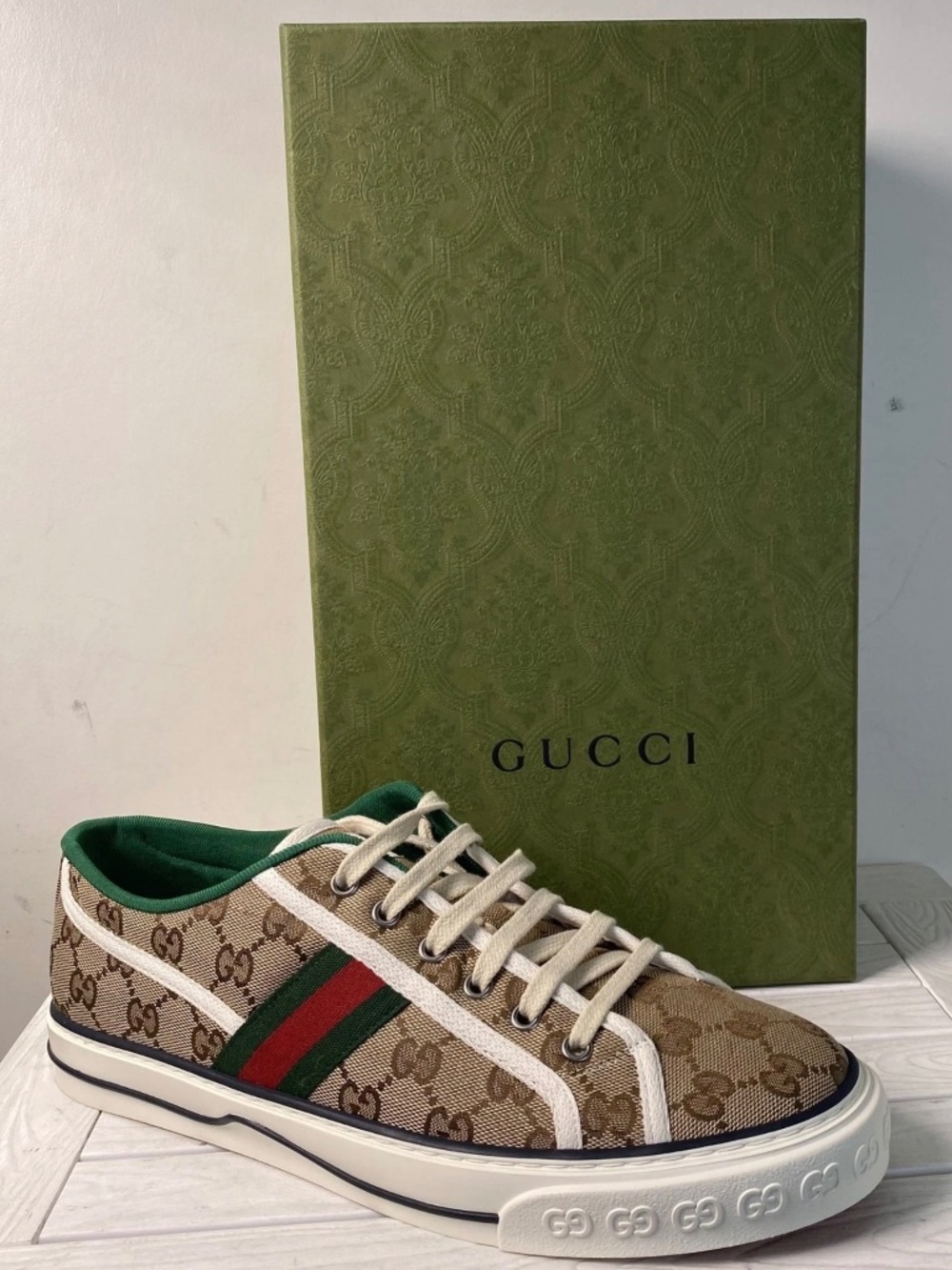 Gucci Men Size UK9 / US10 Tennis 1977 Sneaker Monogram Canvas Low Top *PREOWNED*